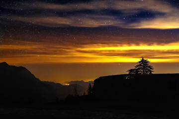 Star sky over mountains