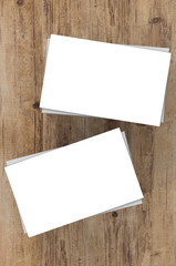 stack of name cards on wooden background
