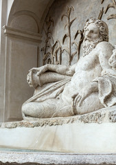 Four Fountains is a group of four Late Renaissance fountains  in Rome, Italy. The figure of one fountain  represent the  River Aniene