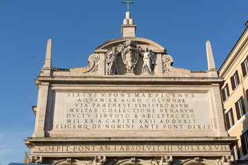 Facade of Moses fountain in Rome, Italy