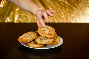Swiss chocolate chips cookies arranged on a table