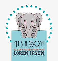 elephant cute animal cartoon baby shower card icon. Colorful and flat design. Vector illustration