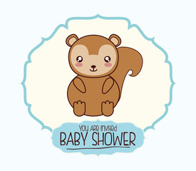 squirrel cute animal cartoon baby shower card icon. Colorful and flat design. Vector illustration