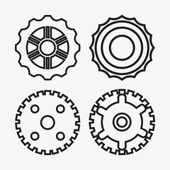 gear white cog circle machine part metal icon set. Isolated and silhouette design. Vector illustration