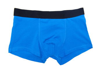 Blue boxer shorts isolated on the white background