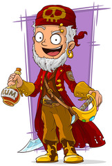 Cartoon pirate in red cape with sword