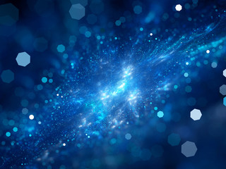 Fototapeta premium Niebieska świecąca mgławica w przestrzeni z cząsteczkami