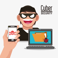 smartphone hacker skull file laptop cyber security system technology icon. Flat design. Vector illustration