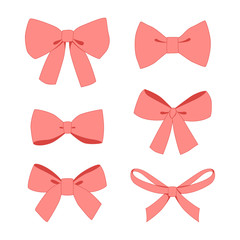 Set of pink vintage gift bows wih ribbons.
