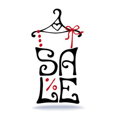 Sale lettering.Shirt on hanger.Typographic design