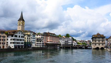 View of Zurich with Limmat river, Switzerland.