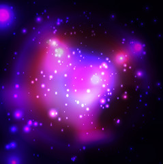 Cosmic backrgound with stars. Purple light.
