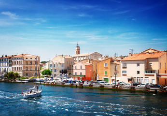 old harbor with boats Martigues, Provence,  France - obrazy, fototapety, plakaty