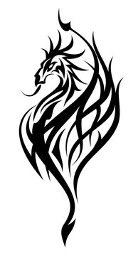 Black winged tribal dragon tattoo vector illustration