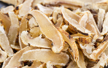 Dried sliced roasted cowskin ready for eat
