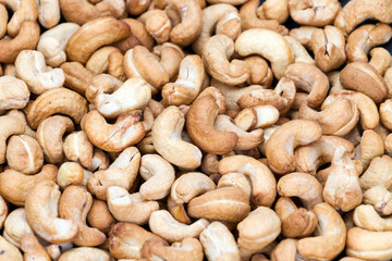 Roasted cashew nuts on top view
