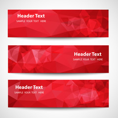 A set of modern vector banners with red polygonal background