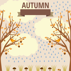 vector autumn illustration of flora and fauna