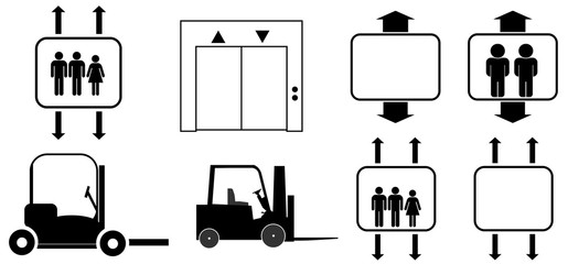 Ascenseur et monte-charges en 8 icônes