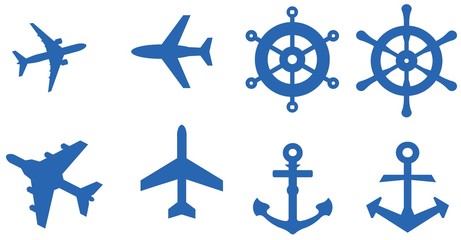 Avion et mer en 8 icônes