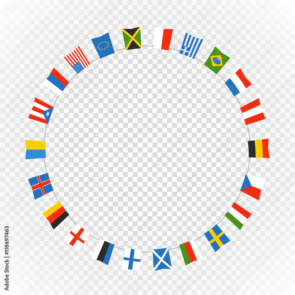 Poster color flags of differemt countries on transparent background. ve