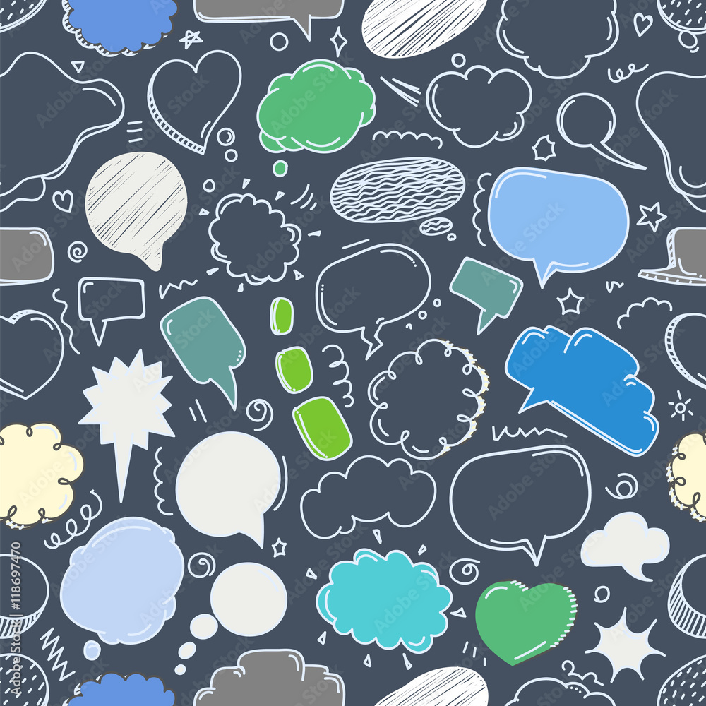 Poster different sketch peach clouds seamless pattern. vector doodles s