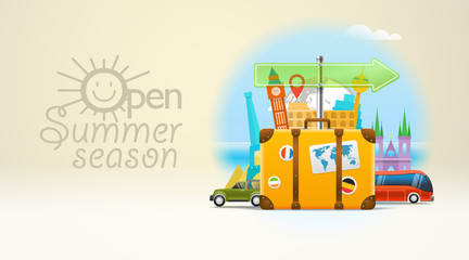 Vacation travelling concept. Vector travel illustration with the