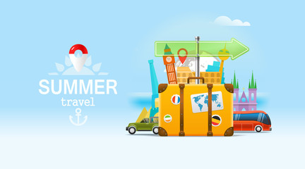 Fototapeta premium Vacation travelling concept. Vector travel illustration with the