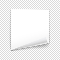 Bended paper sheet isolated on transparent background. Vector il