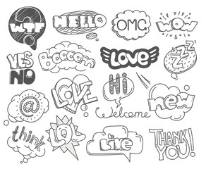 Different sketch style words collection. Vector doodles set