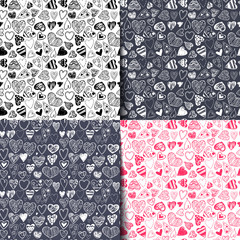 Set of vector illustration seamless pattern with hearts