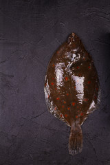 Raw Fresh Fish on Black  Background. View From Above, Top Studio Shot with Copy Space