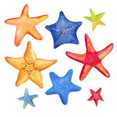 Watercolor marine starfish set