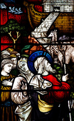 Noah, the Ark and animals (stained glass)
