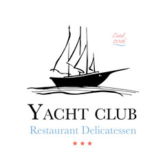 Seafood restaurant and seafood menu identity - Logo with yacht. Vector Illustration