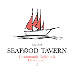 Seafood restaurant and seafood menu identity - Logo with fishing boat. Vector Illustration