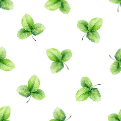 Seamless pattern with green strawberry leaf