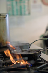 Pans on stove