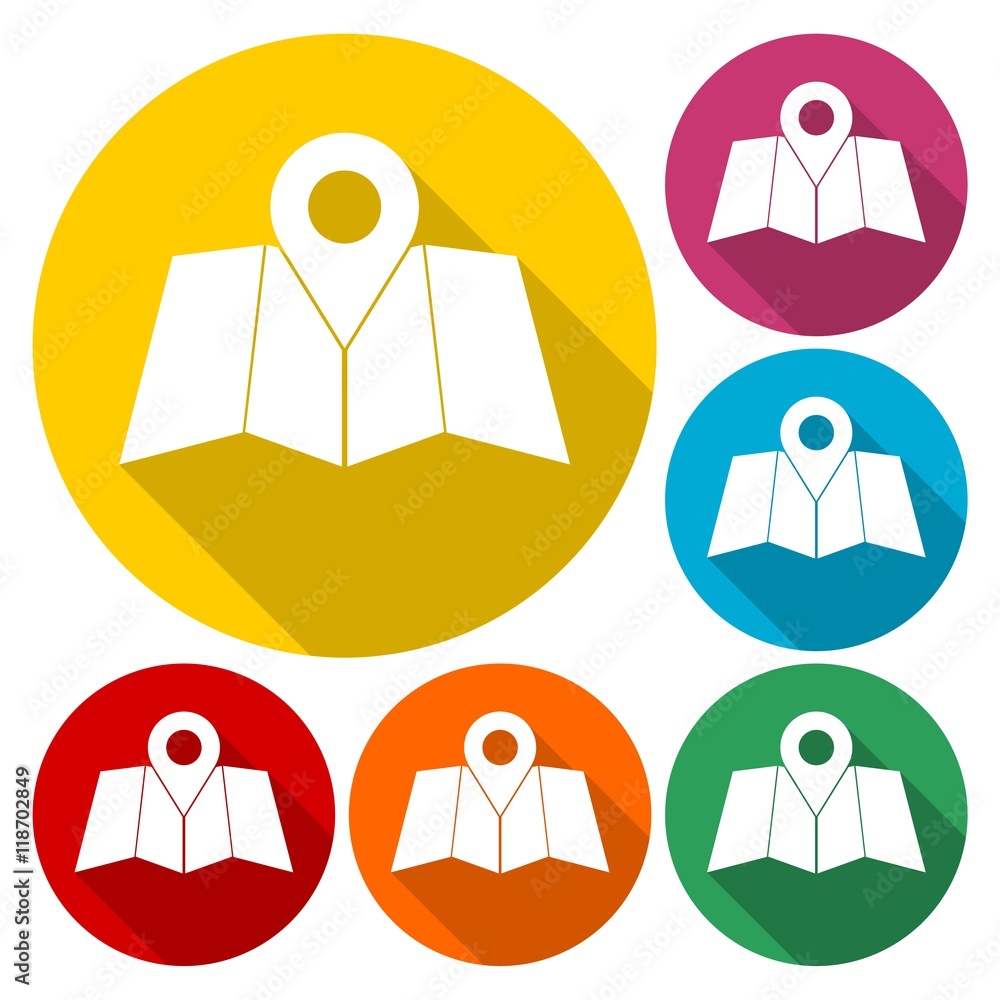 Poster vector various color map icons with navigation symbols