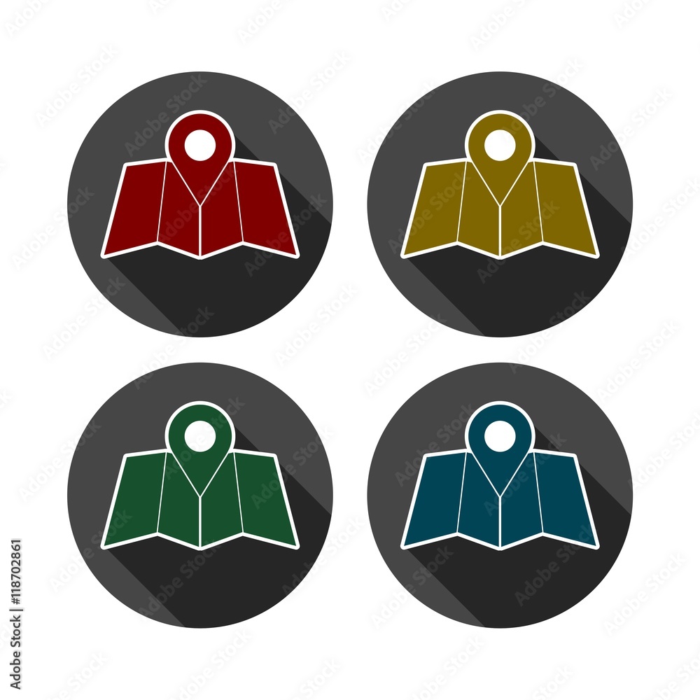 Poster vector various color map icons with navigation symbols