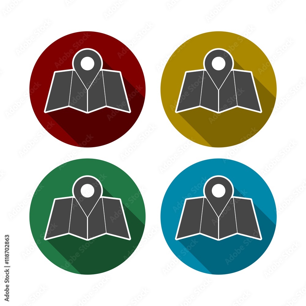 Poster vector various color map icons with navigation symbols