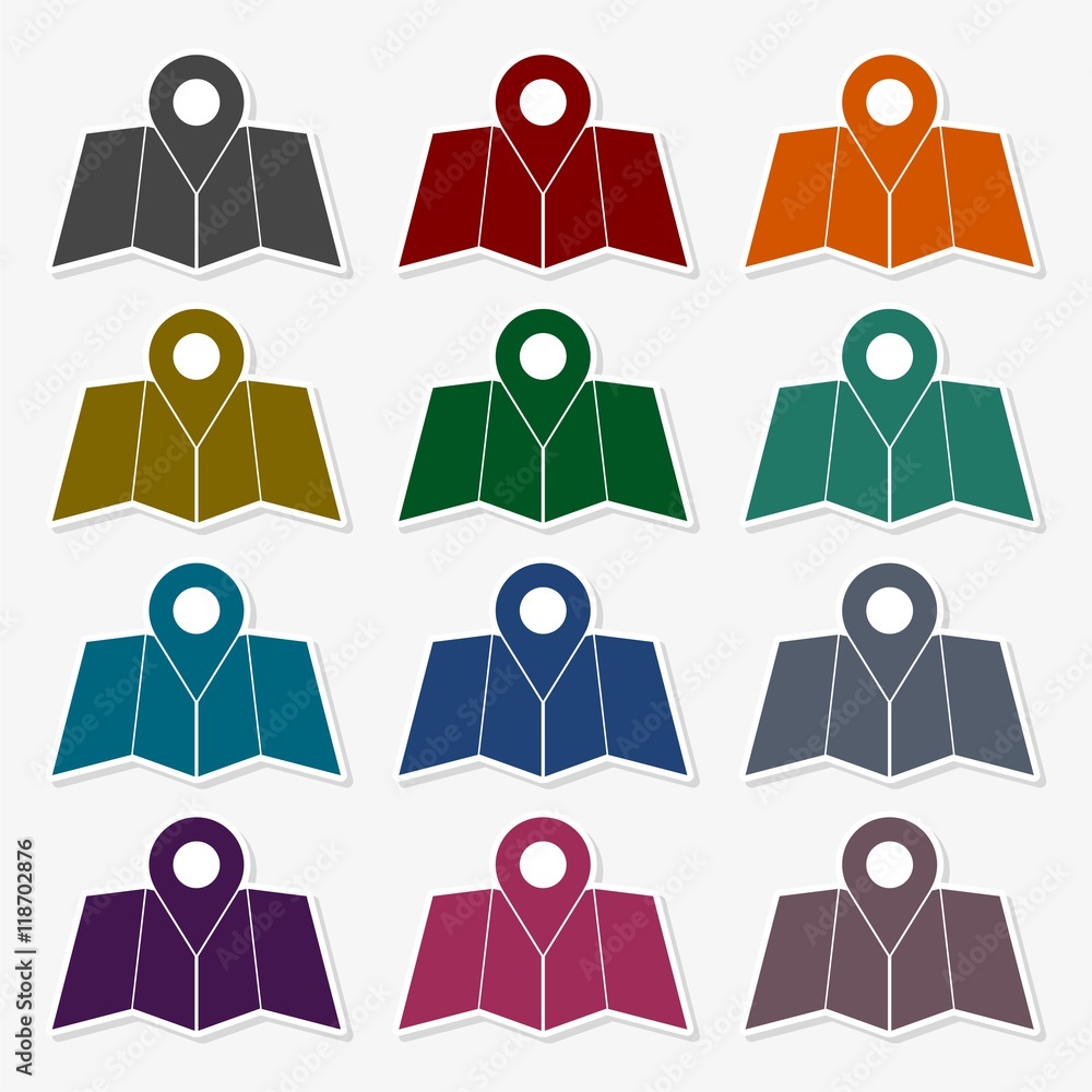 Poster vector various color map icons with navigation symbols