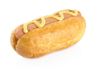 Hotdog with mustard isolated on white