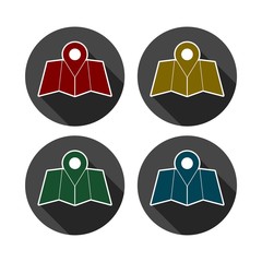 Vector various color map icons with navigation symbols