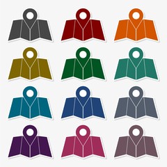 Vector various color map icons with navigation symbols