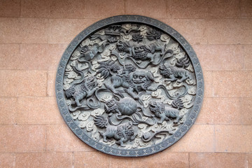 Obraz na płótnie Canvas Lions Panel in Jing An Tranquility Temple - Shanghai, China 