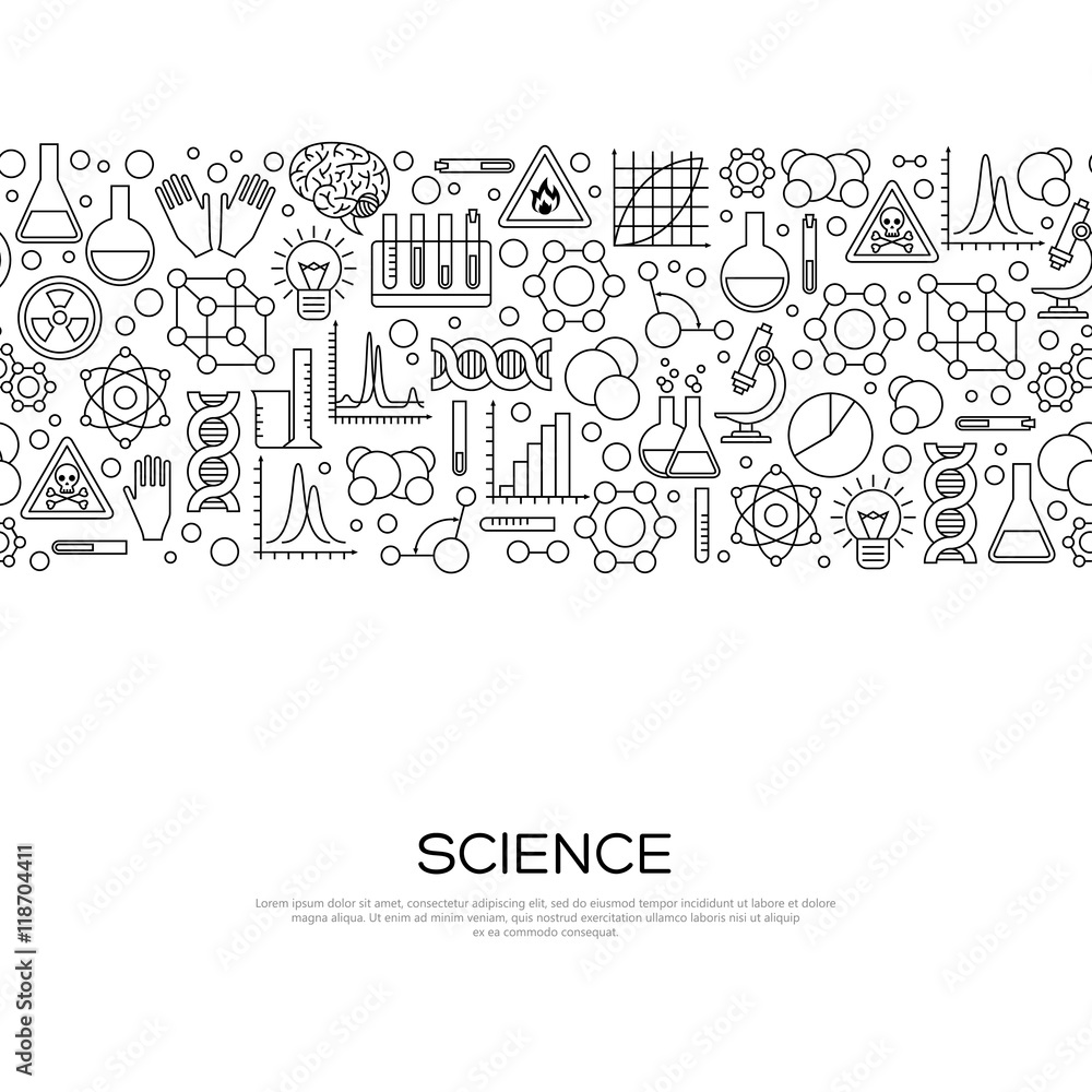 Wall mural seamless border with science black line icons
