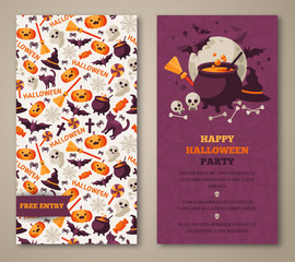 Halloween invitation with witch hat and cauldron