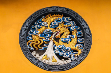 Wooden Dragon Panel in  Jing An Tranquility Temple - Shanghai, C