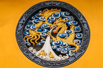Wooden Dragon Panel in  Jing An Tranquility Temple - Shanghai, C